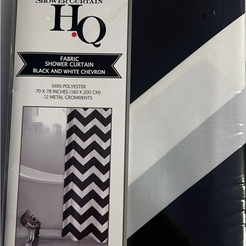 HQ Black and White Chevron fabric Shower Curtain